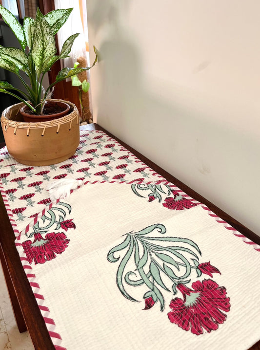 Red Buta Quilted & Reversible Table Runner