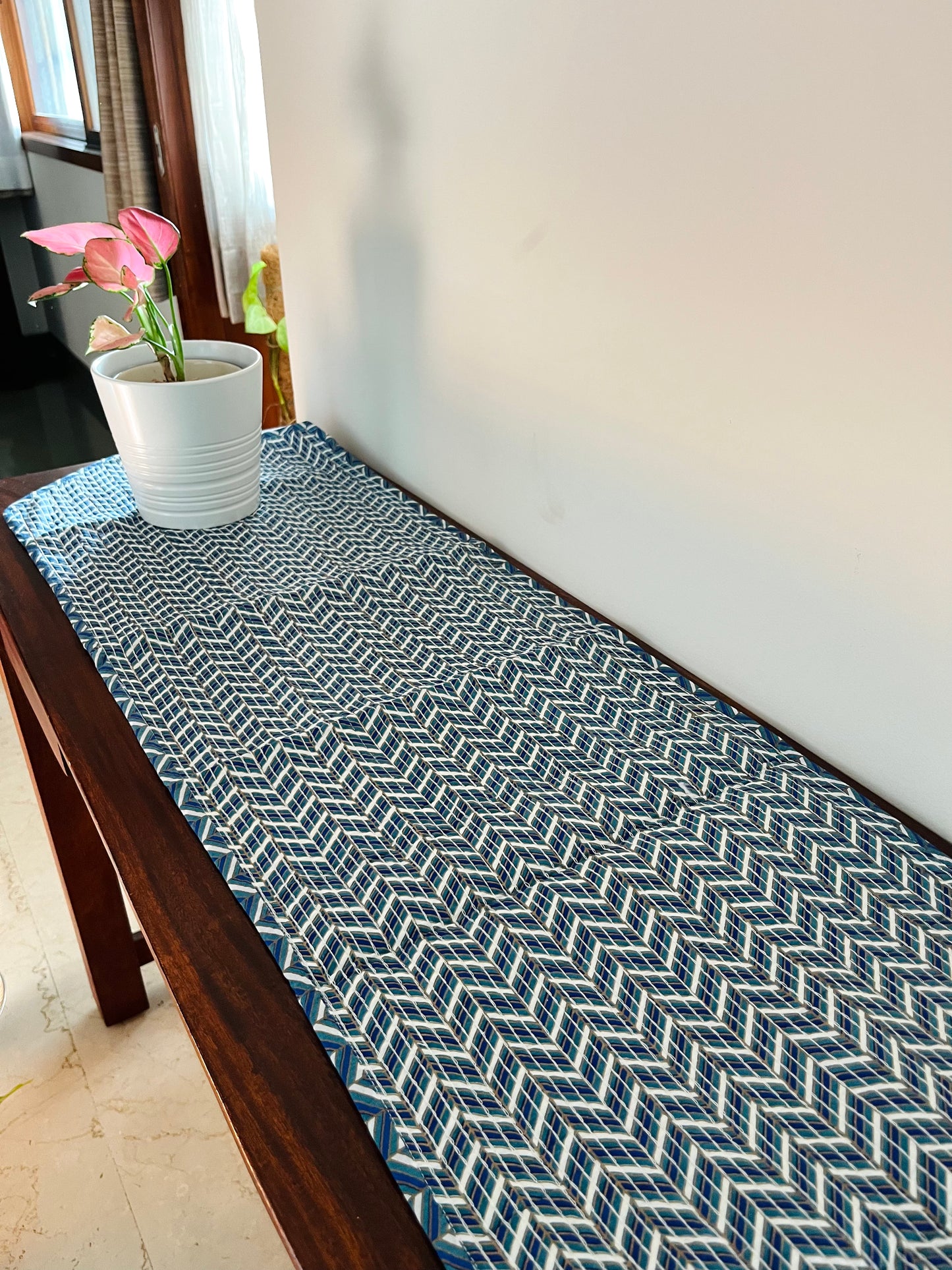 Blue Chevron Quilted & Reversible Table Runner