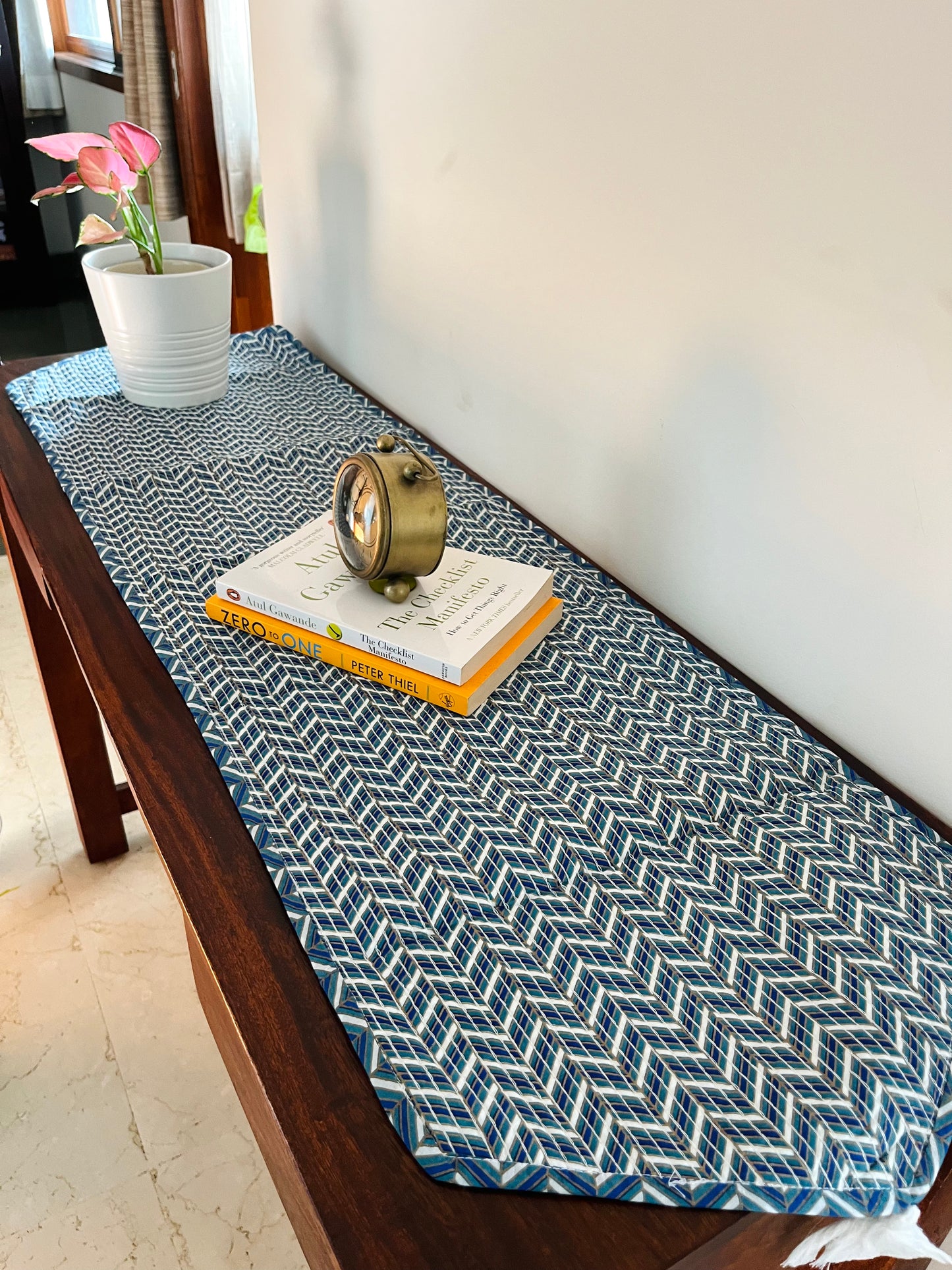 Blue Chevron Quilted & Reversible Table Runner