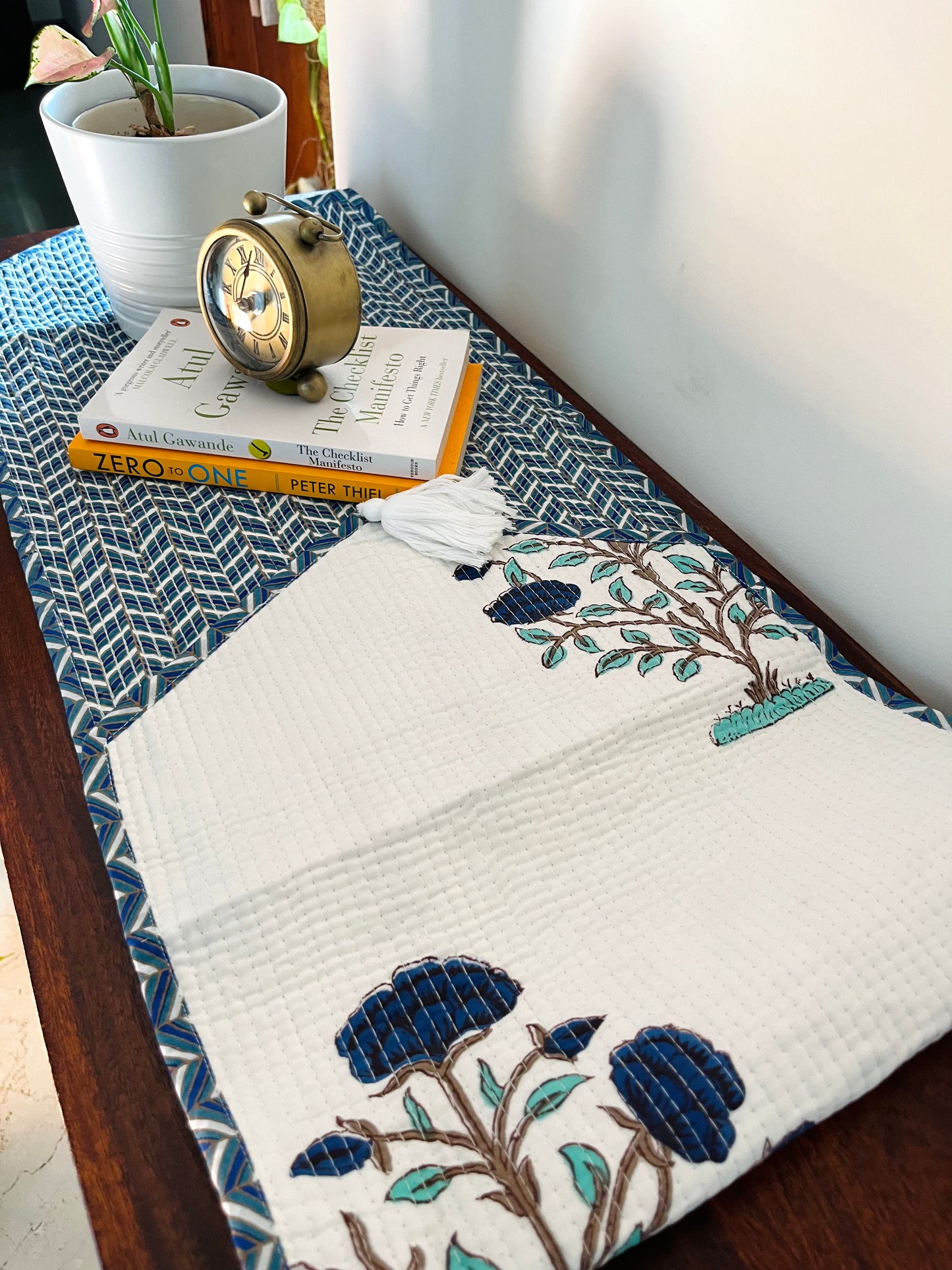 Blue Chevron Quilted & Reversible Table Runner