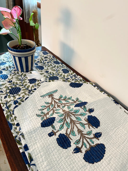 Navy Bloom Quilted & Reversible Table Runner