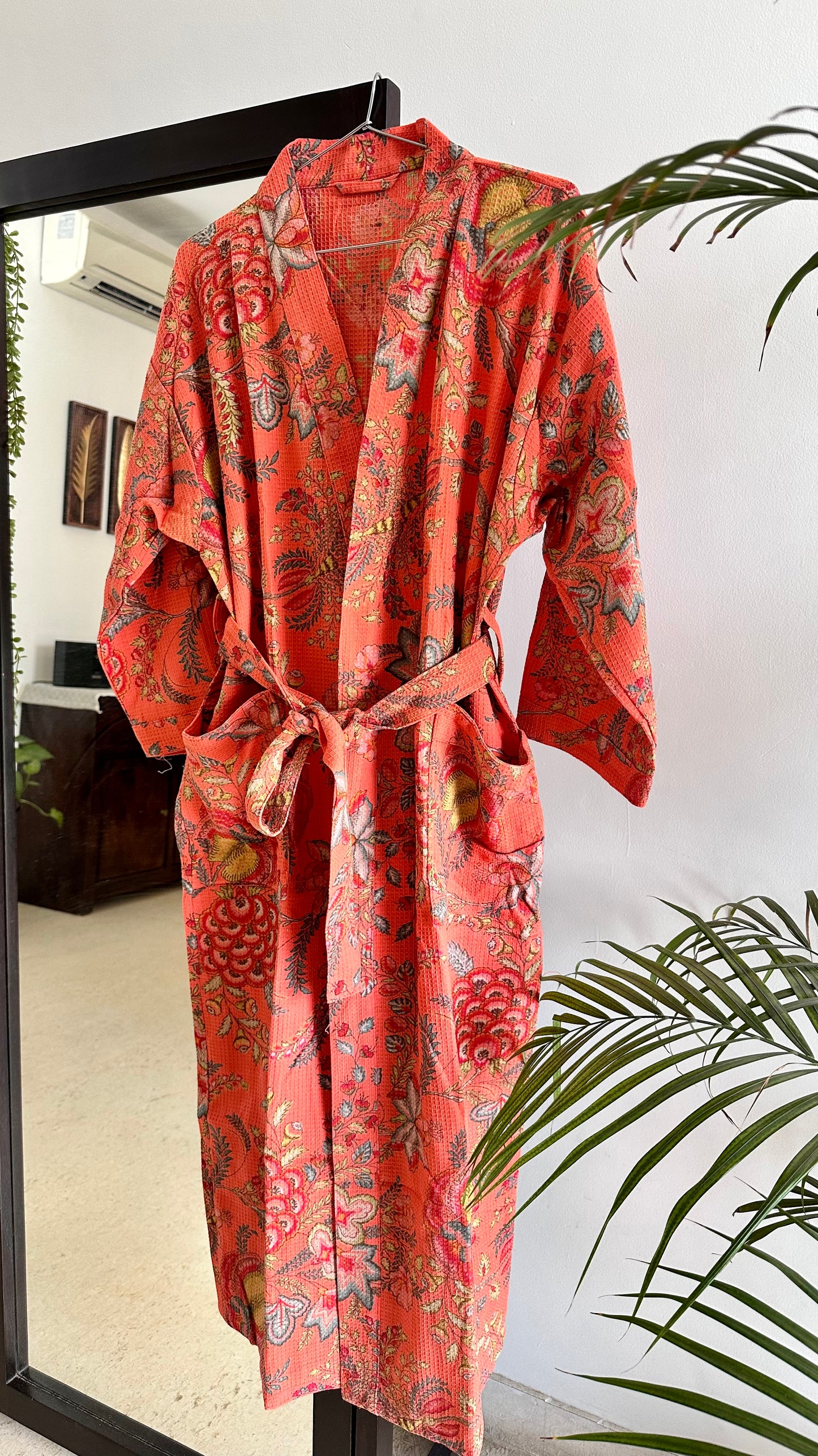 Marigold Orange Waffle Cotton Bathrobe