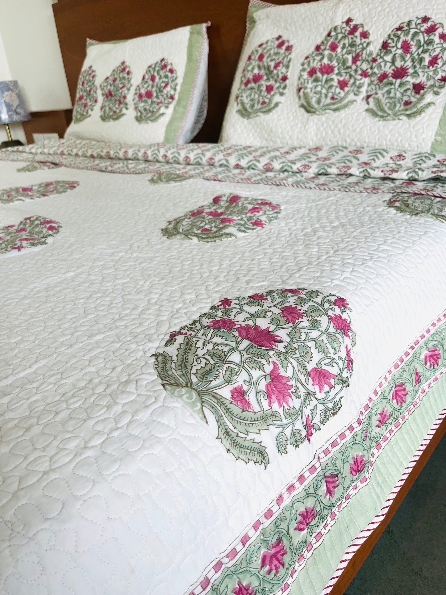 Pink Peony Quilted Bedcover