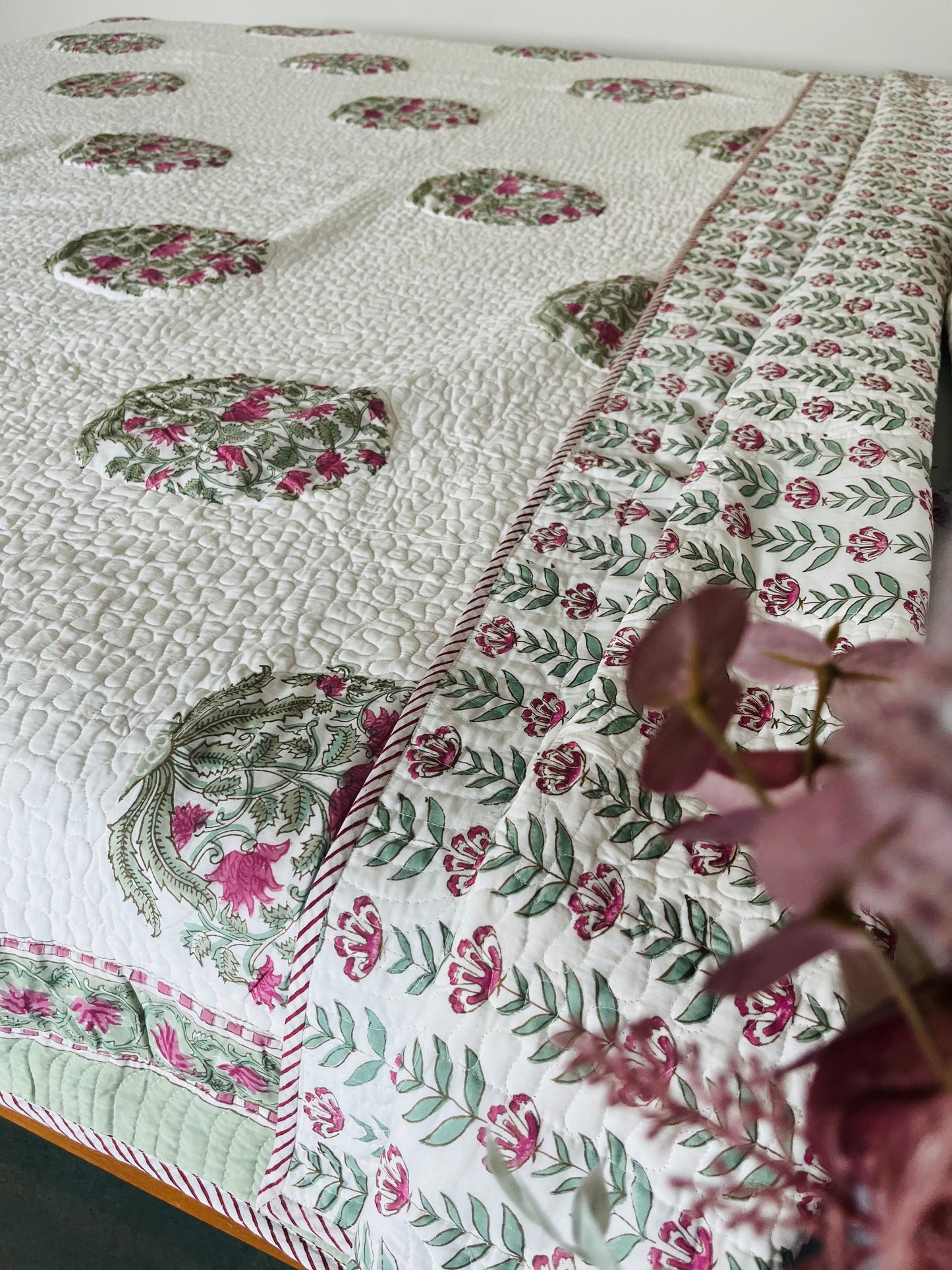 Pink Peony Quilted Bedcover