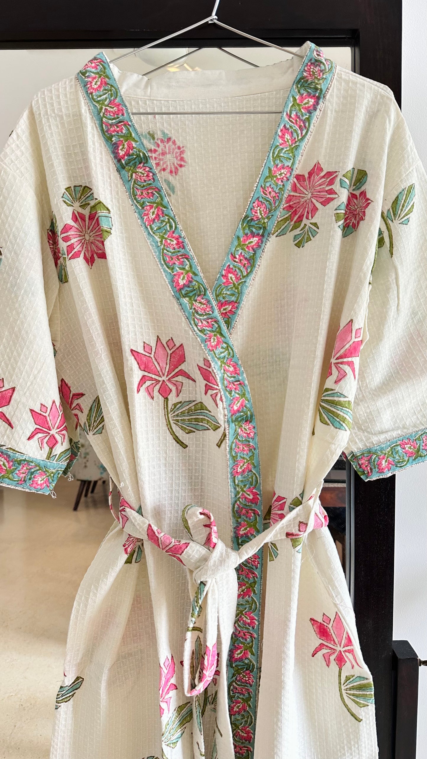 Lotus Blooms Waffle Cotton Bathrobe