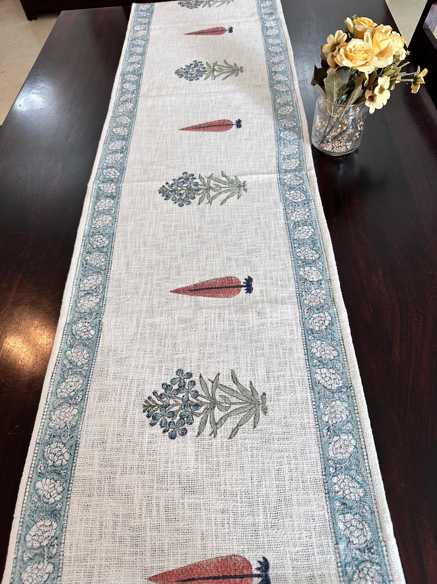 Aqua Cherry Linen Table Runner