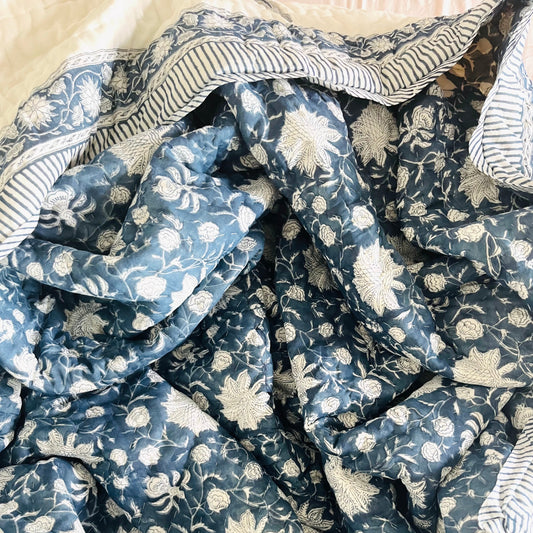 Blue Nazrana Reversible Cotton King Sized Quilt