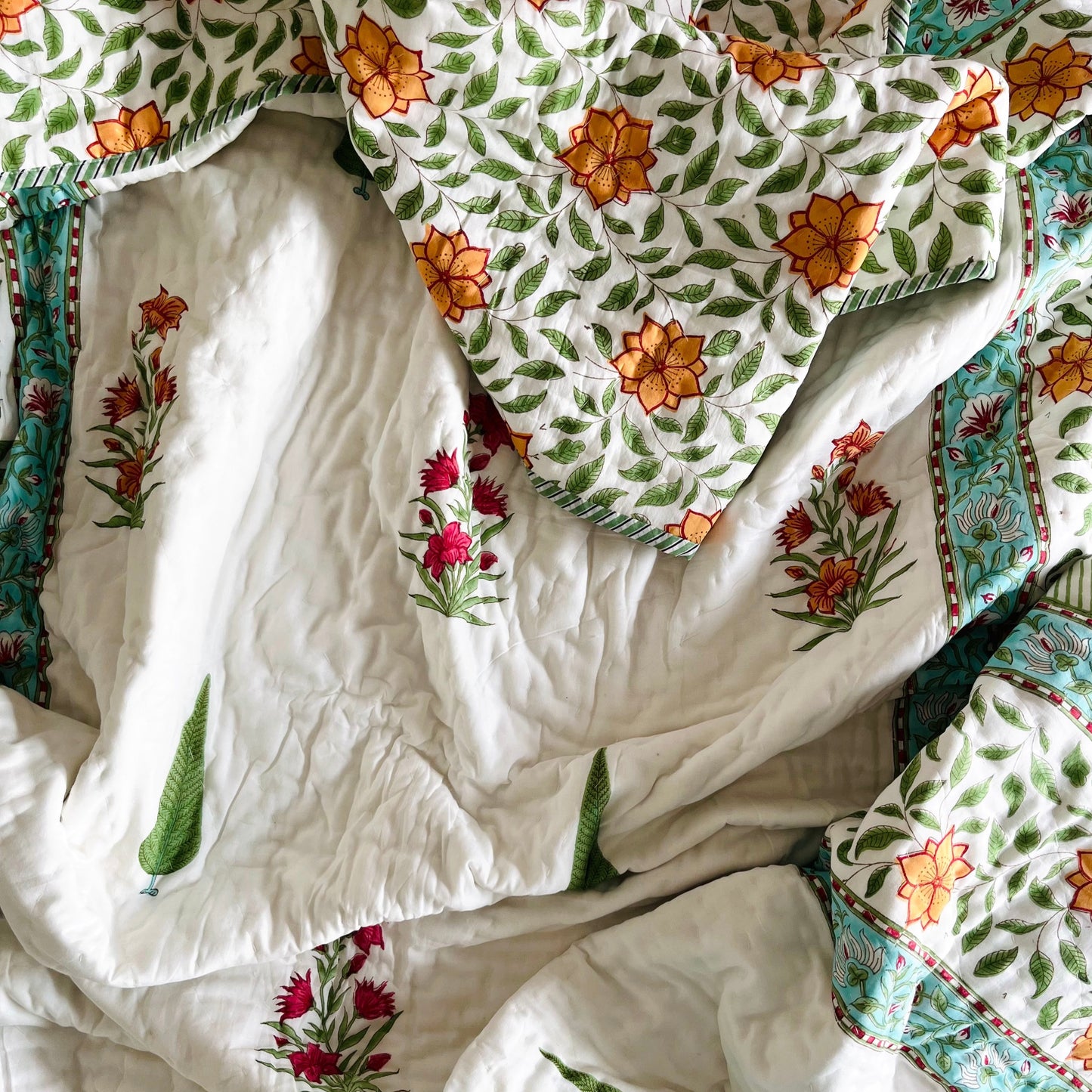 Garden Blooms Reversible Single Bed Cotton Quilt