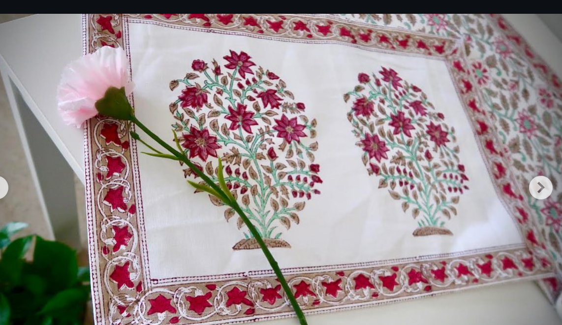 Blockprint Red and Green Floral Table Runner Set