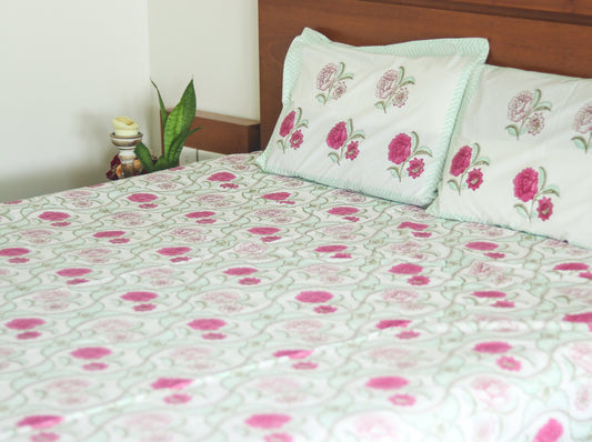 Green and Pink Floral Bedsheet