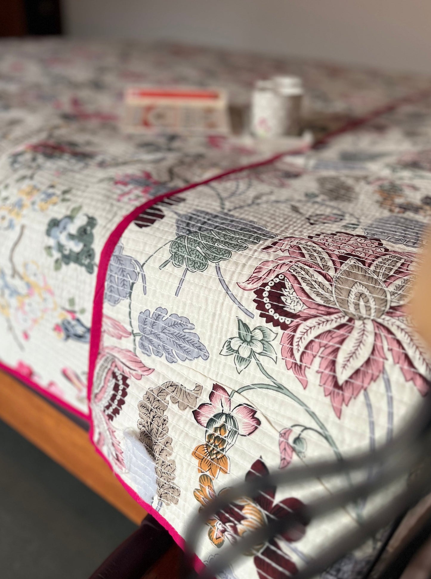 Pink Bird Floral Bedcover