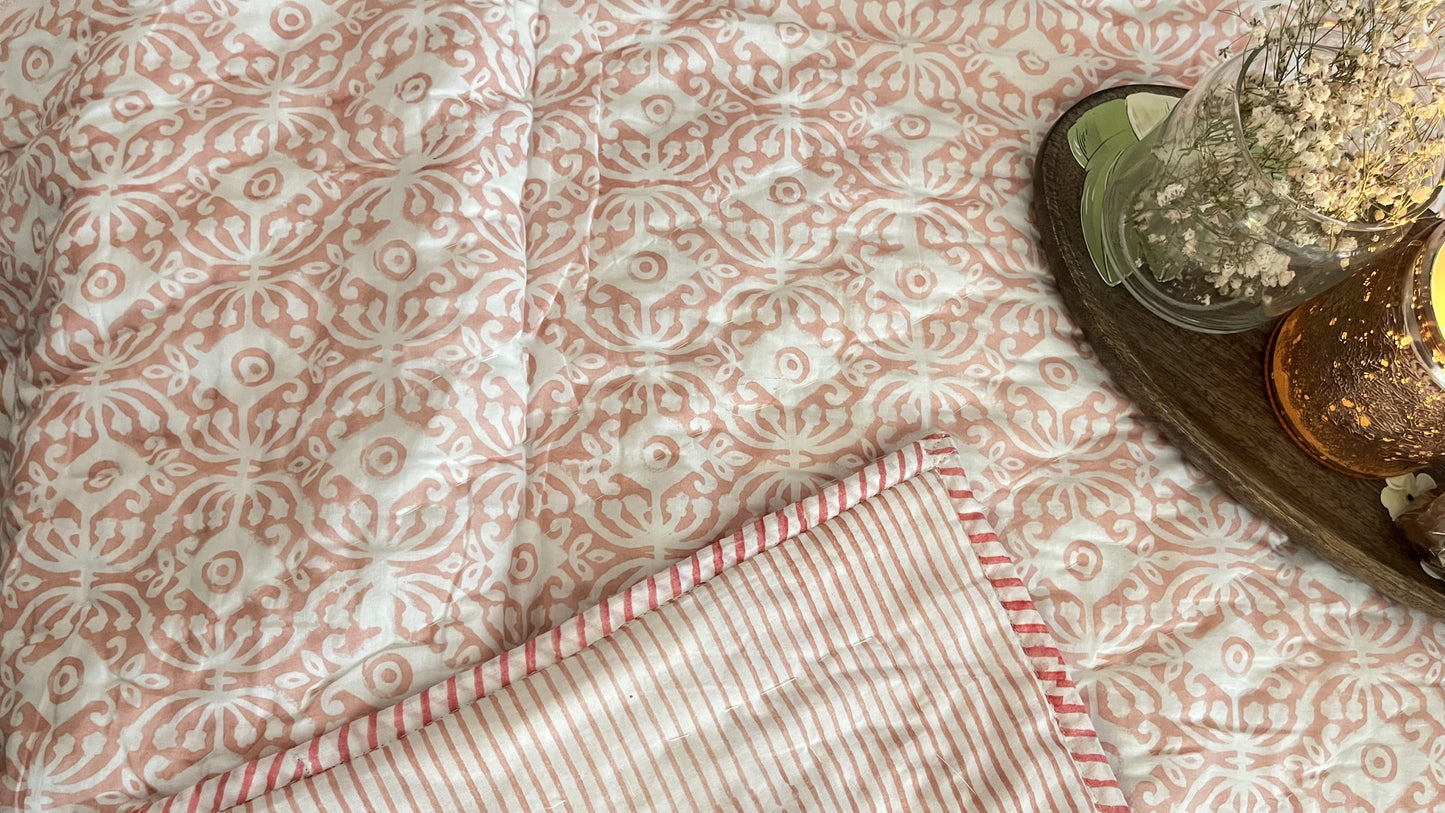 Pink Floral Reversible Single bed Quilt